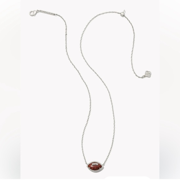 NWT- Kendra Scott Football Silver Short Pendant Necklace - Picture 3 of 9